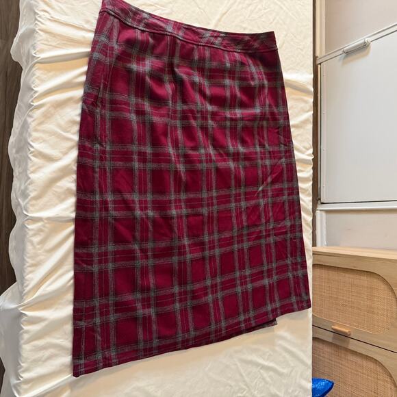 NWOT Red 100% Wool Fringe Plaid Maxi Skirt Plus Size 22W Academia Preppy - Picture 2 of 6